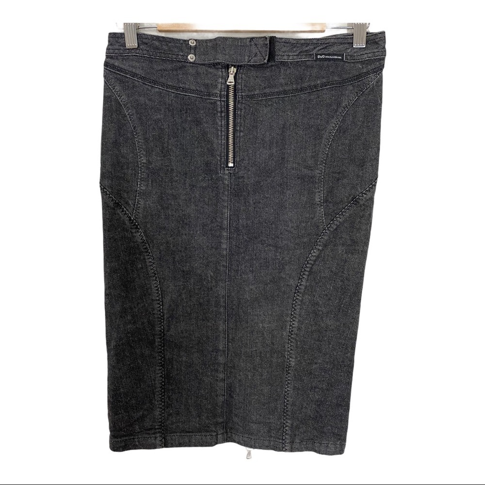 D&G Dolce Gabbana Black Jean Denim Skirt Pencil Midi Zipper 28